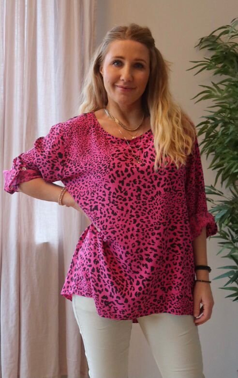 Jennifer blus - Leopardmönster - Cerise