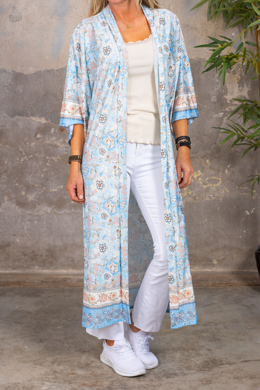 Mjukis Kimono - Blommönster - Sky blue