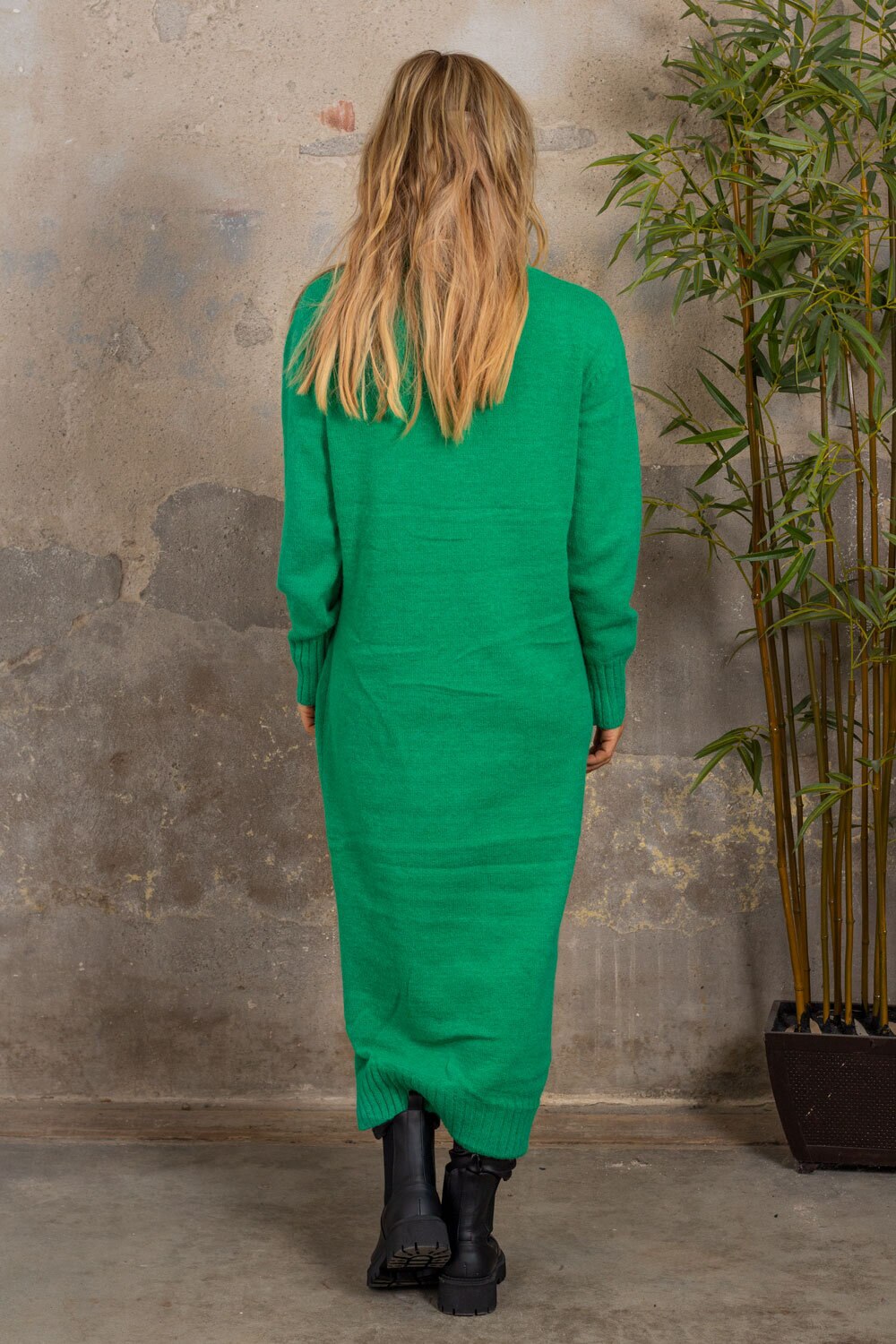 Philippa - Stickad poloklänning - Smaragd