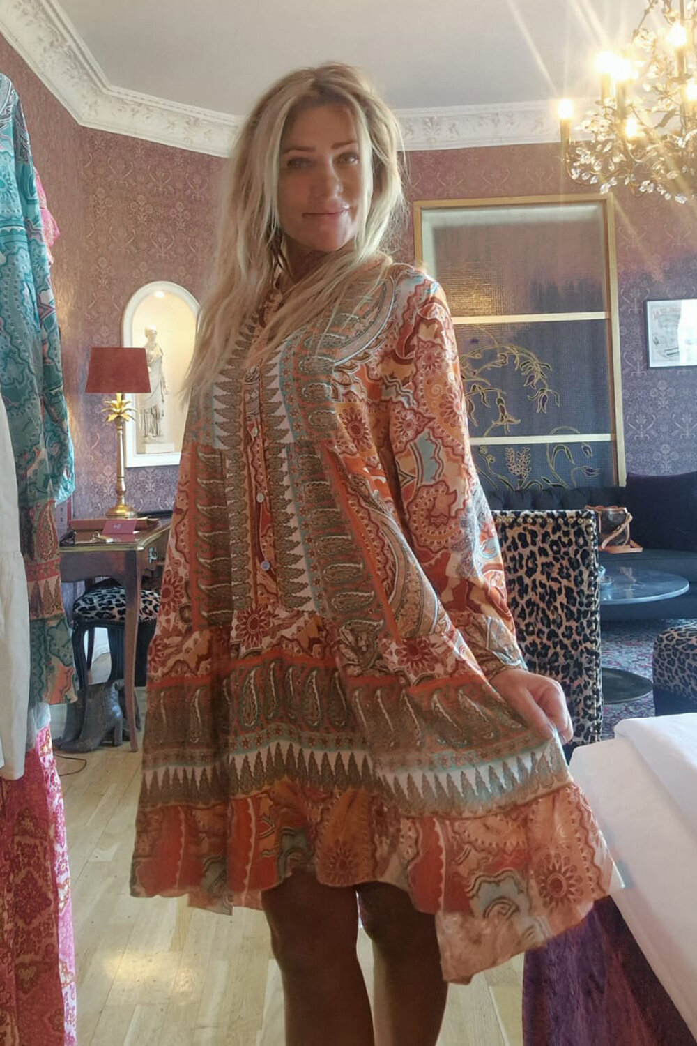 Simone tunika/klänning - Paisley - Orange