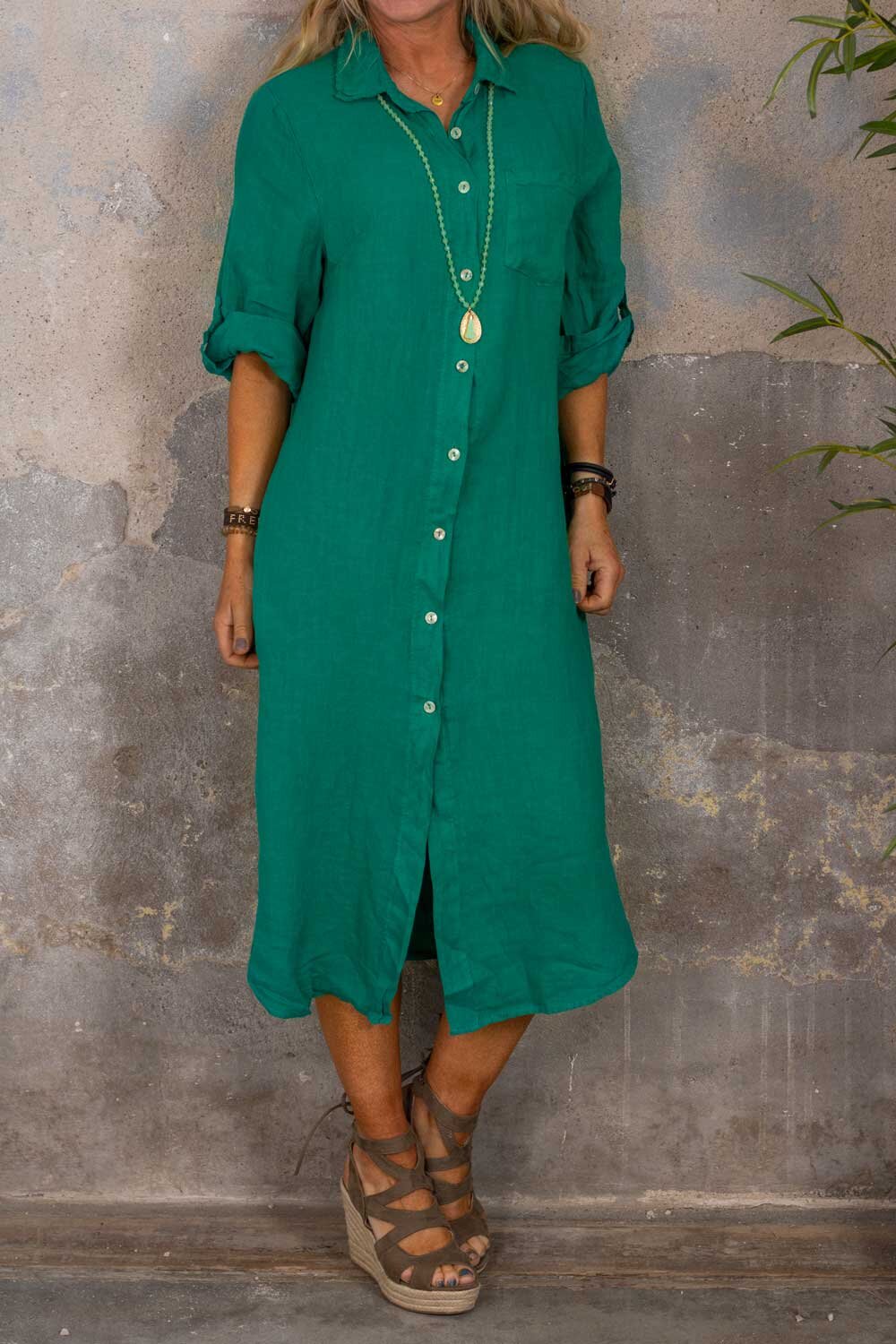Tilda Lång linneskjorta - Smaragd
