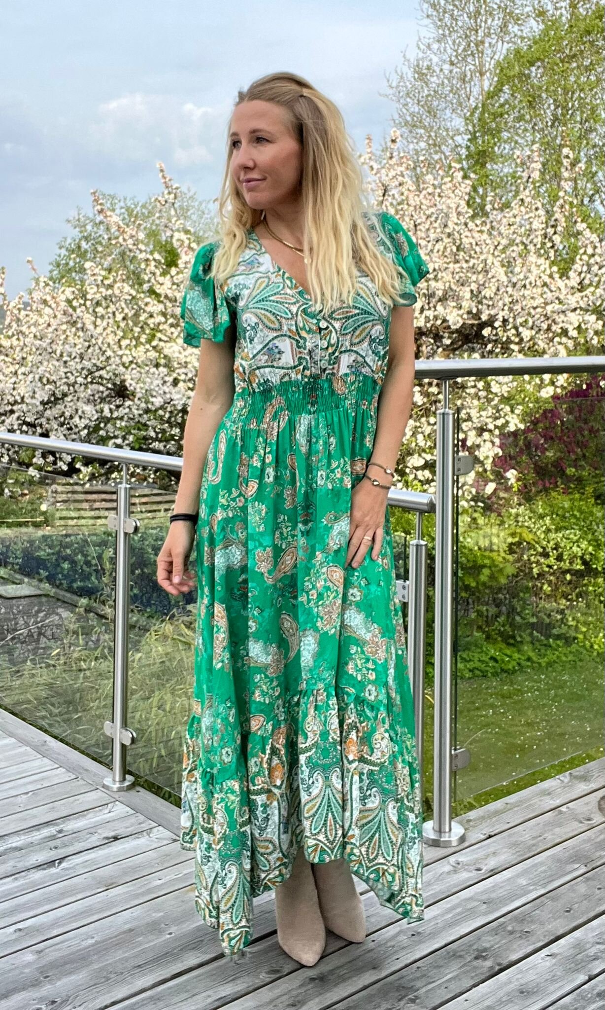 Victoria långklänning - Mönstrad - Smaragd