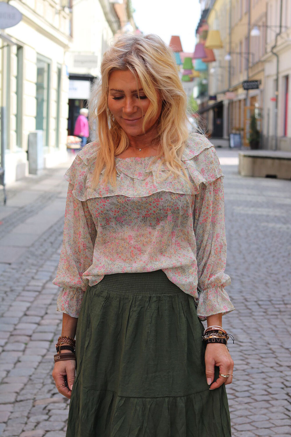 Belle Small floral blouse - Ruffles - Summer green