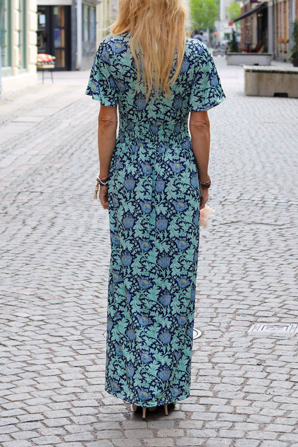 Cynthia Lång mjukisklänning - Blad & Blommor - Navy/Grön - Bild 4