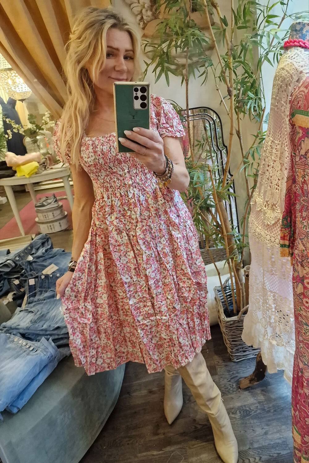 Elvira Blommig klänning - Smock - Rosa
