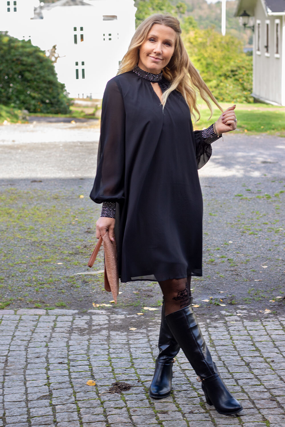 Embla Chiffon Dress - Bling - Black
