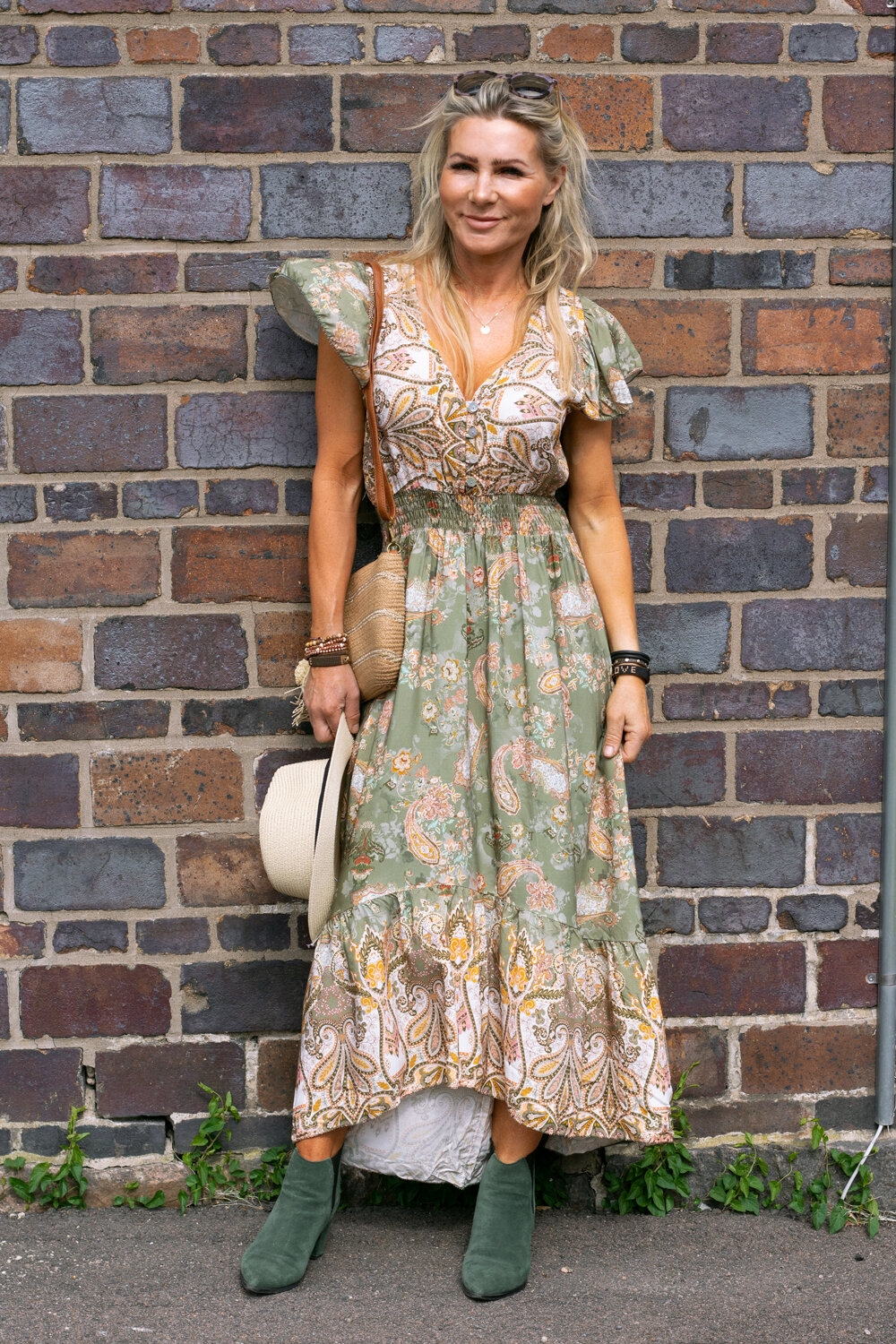Victoria långklänning - Mönstrad - Khaki