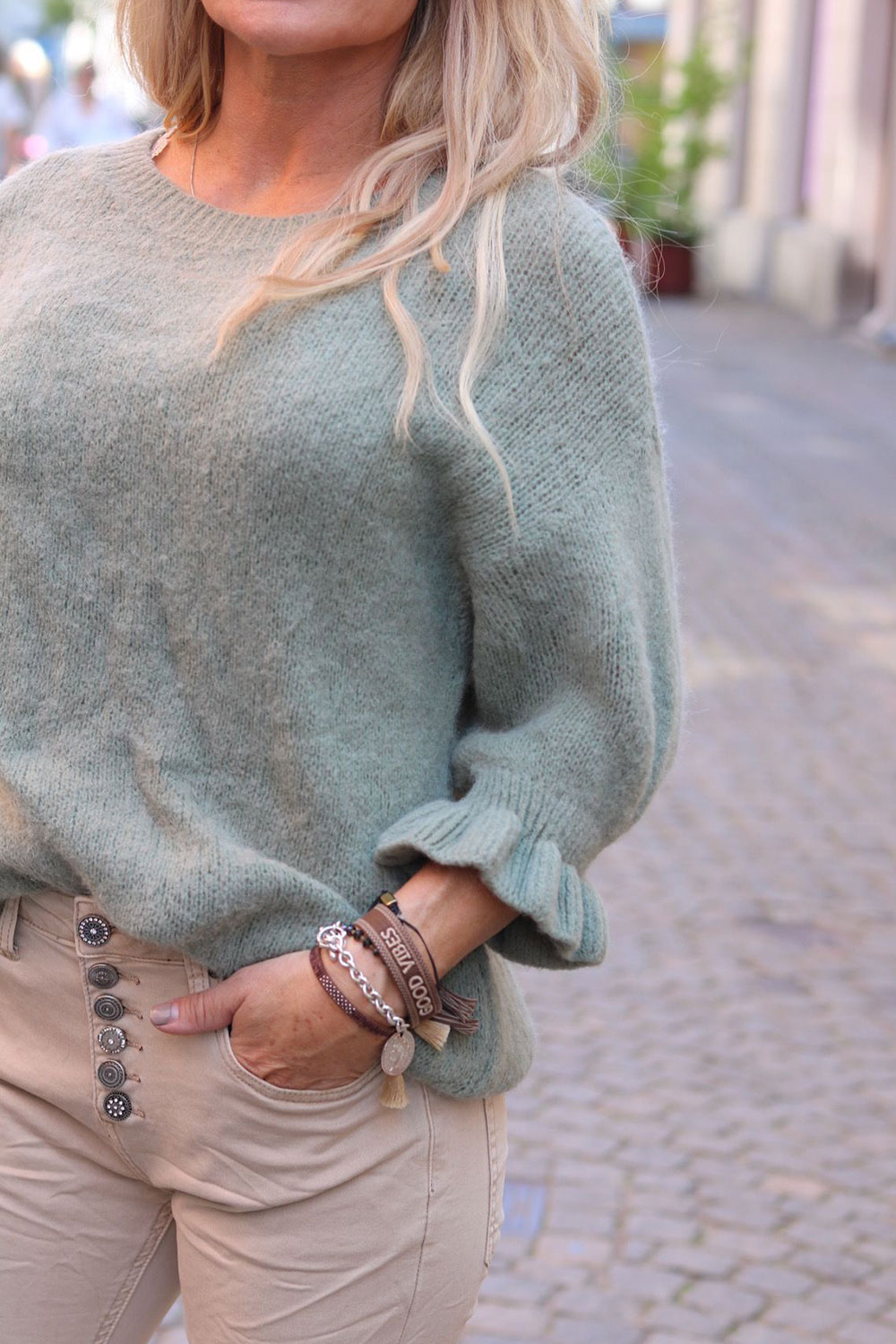 Nadine Mohair tröja - Volangärm - Khaki - Bild 5
