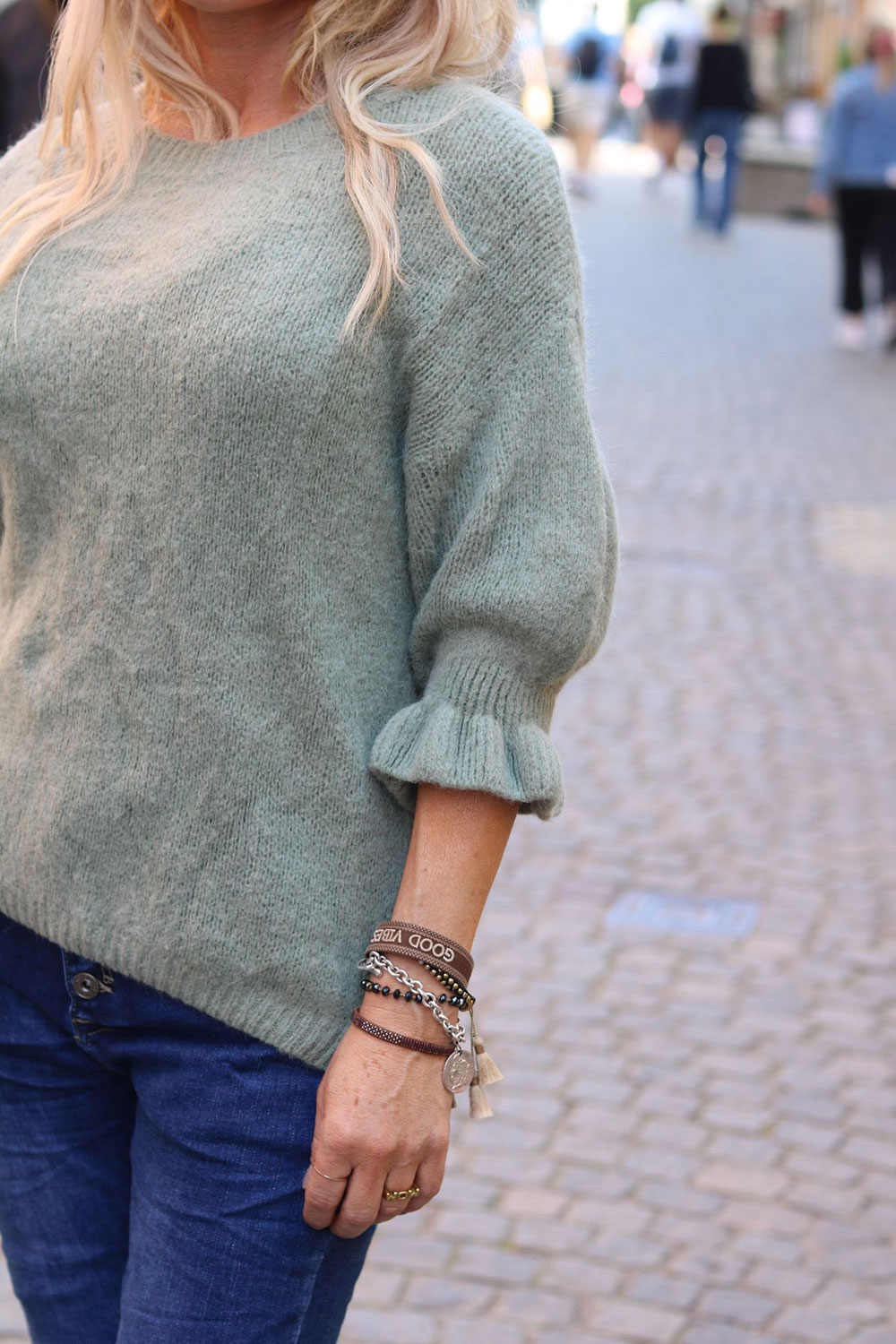 Nadine Mohair tröja - Volangärm - Khaki - Bild 4