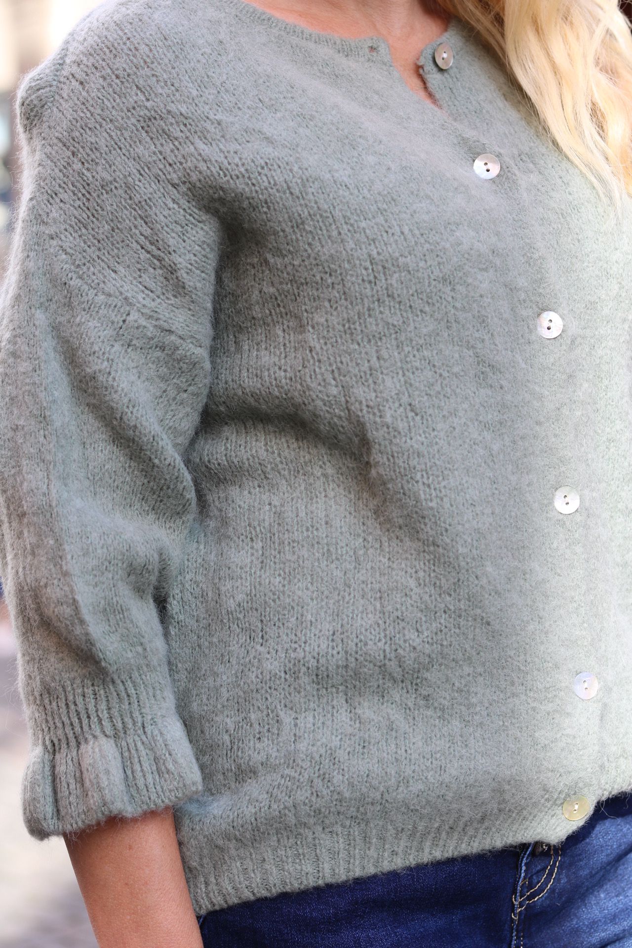 Lana Mohair Cardigan - Ruffle Sleeve - Khaki - Image 5