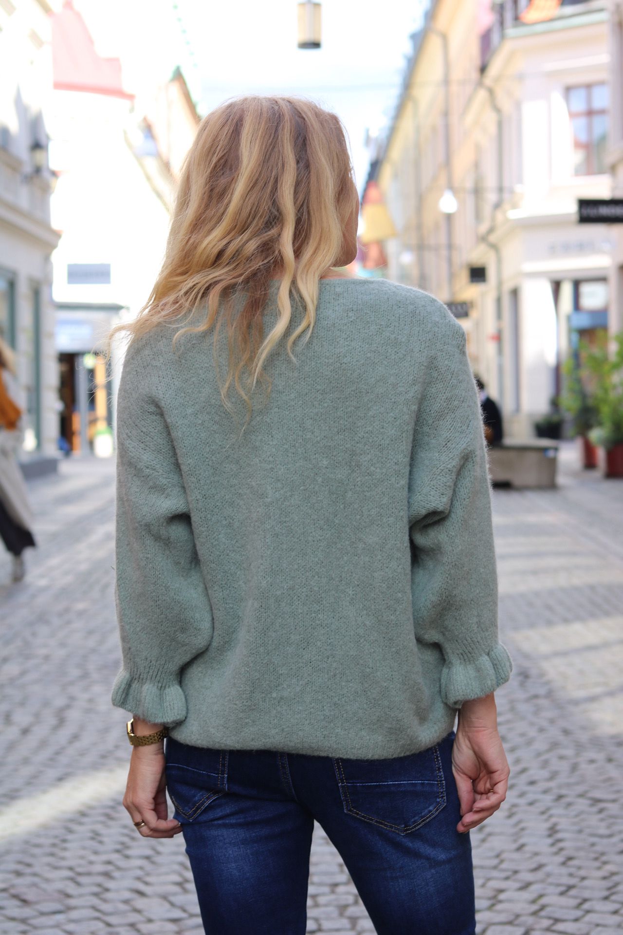 Lana Mohair Cardigan - Ruffle Sleeve - Khaki - Image 3