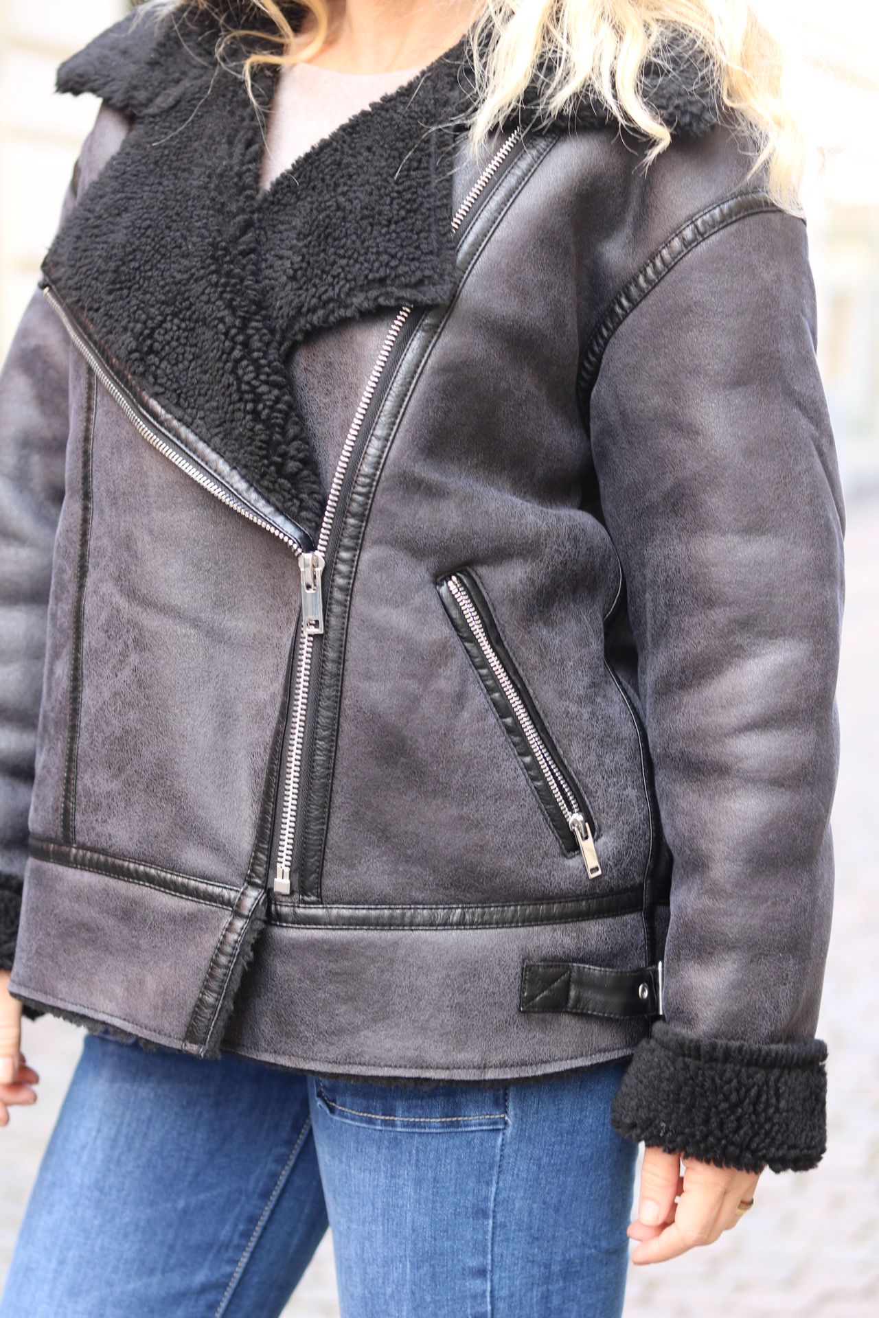 Pilot jacket in imitation leather - Charcoal - Image 6