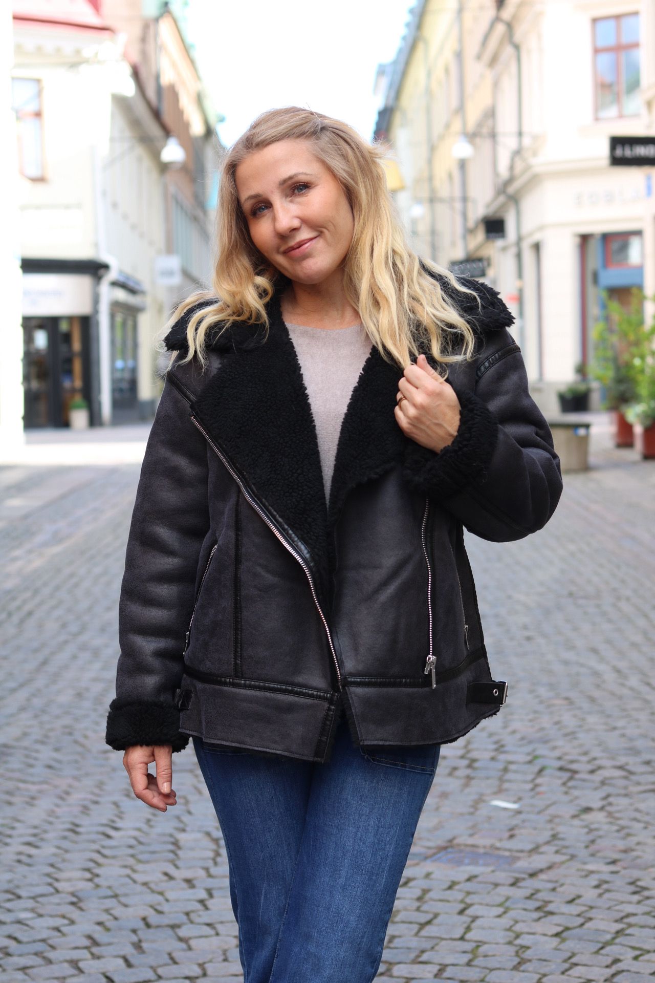 Pilot jacket in imitation leather - Charcoal