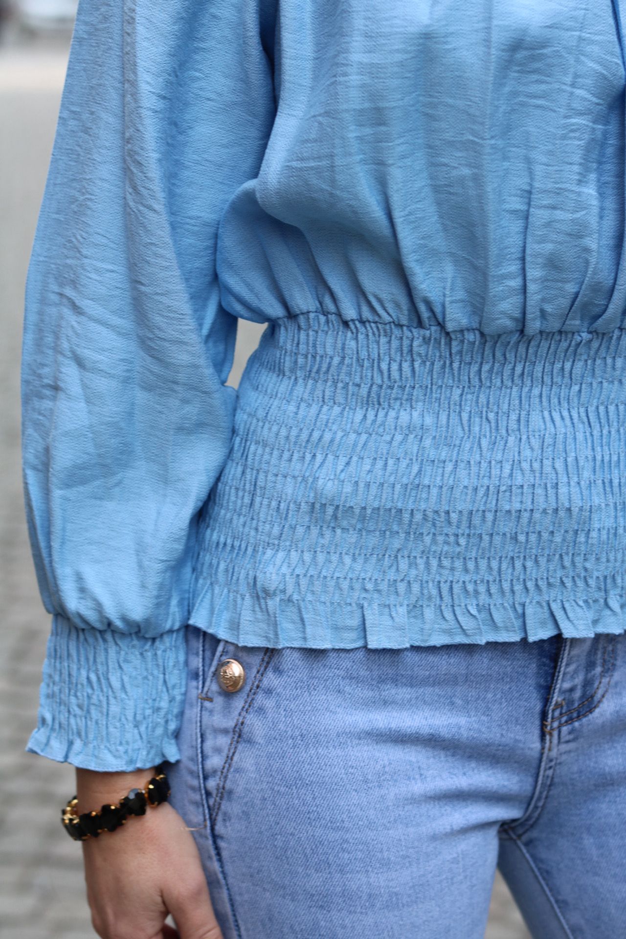 Kim - Top with smock details - Blue - Image 6