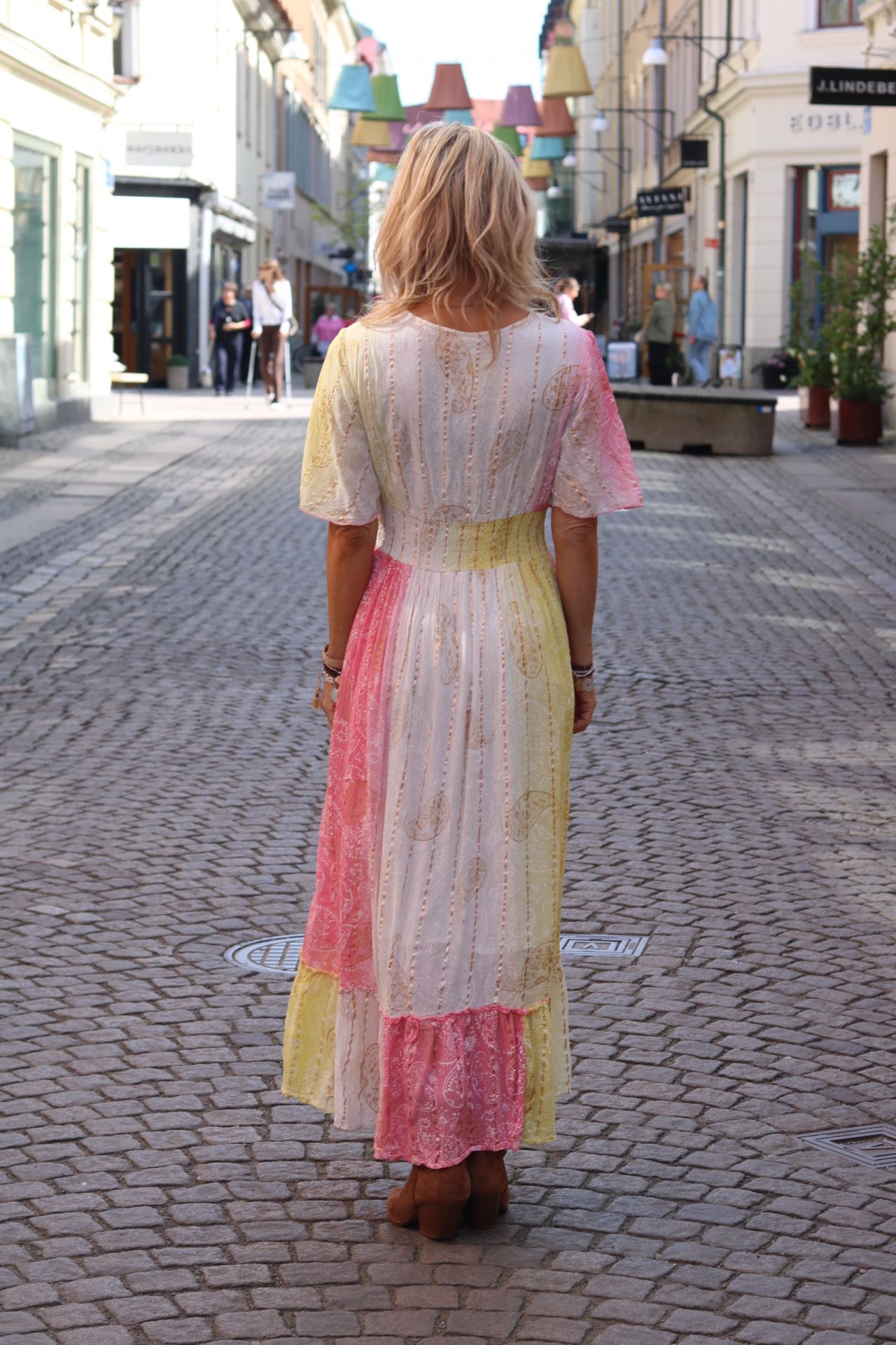Indie Long Dress - Smock & Embroidery - Yellow/Coral - Image 4