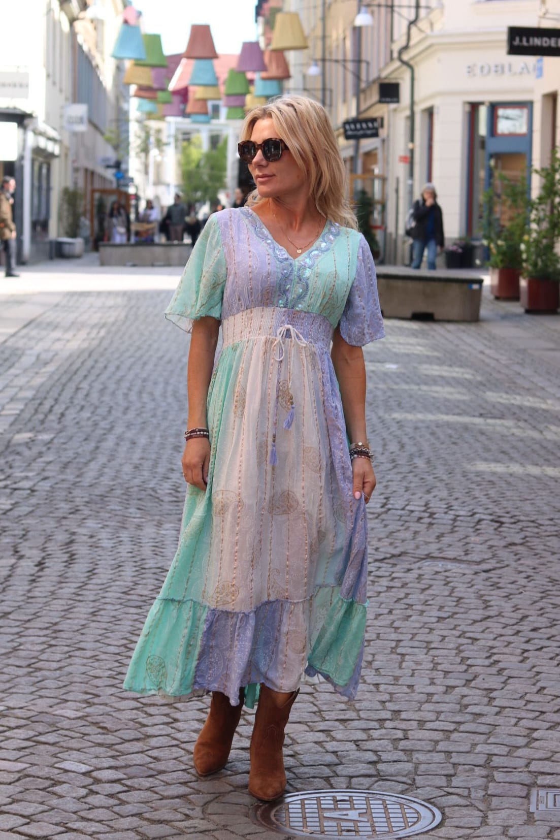 Indie Long Dress - Smock & Embroidery - Blue/Turquoise - Image 6