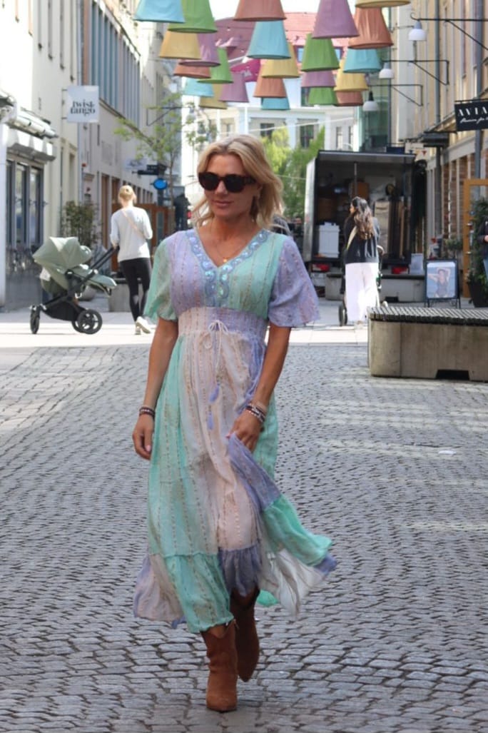 Indie Long Dress - Smock & Embroidery - Blue/Turquoise - Image 4
