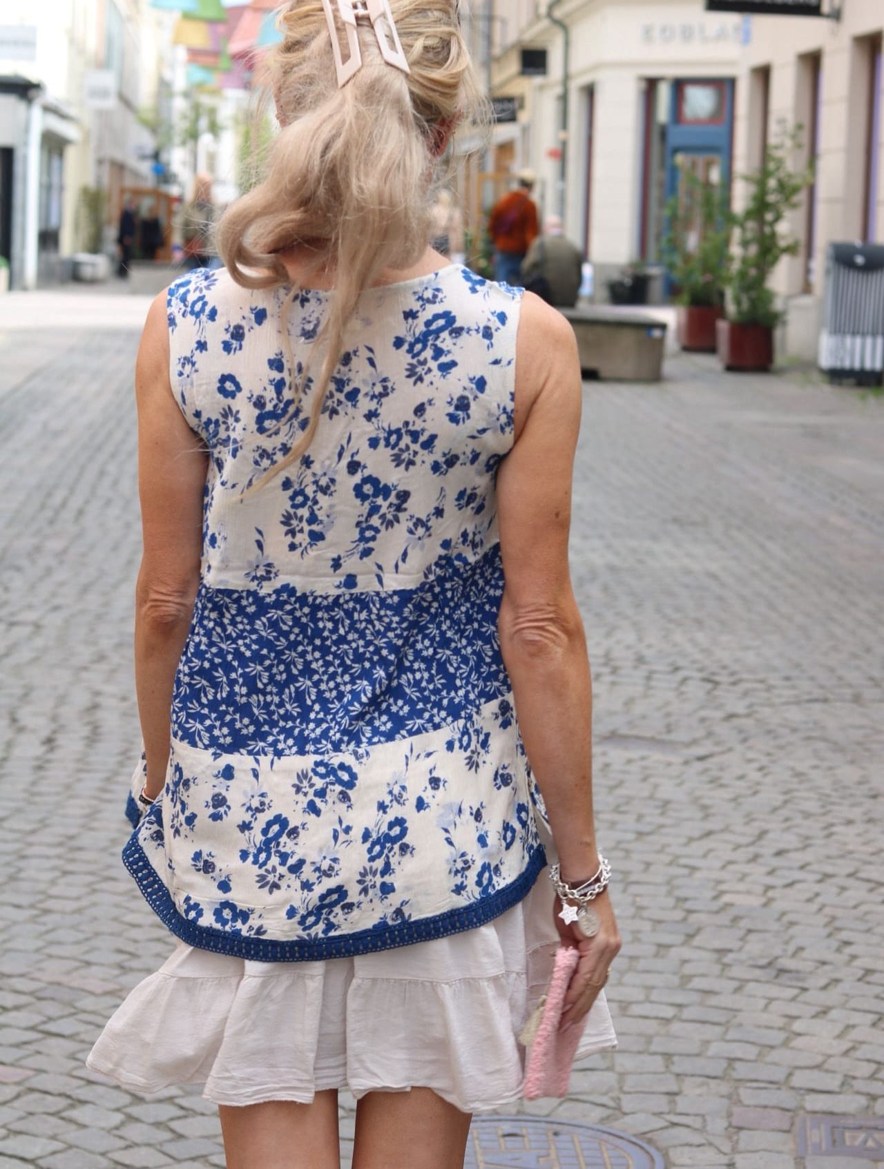 Svea - Linne med blommor - Blå/Ivory - Bild 9
