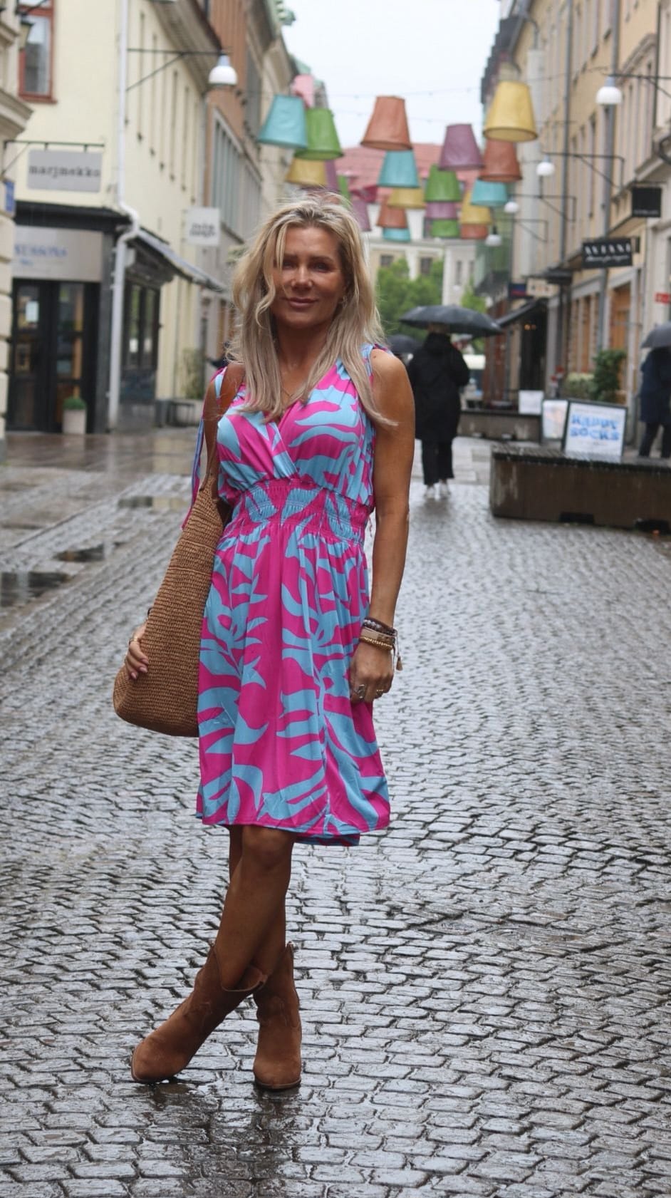 Short soft dress 1931 - Patterned - Cerise/Turquoise
