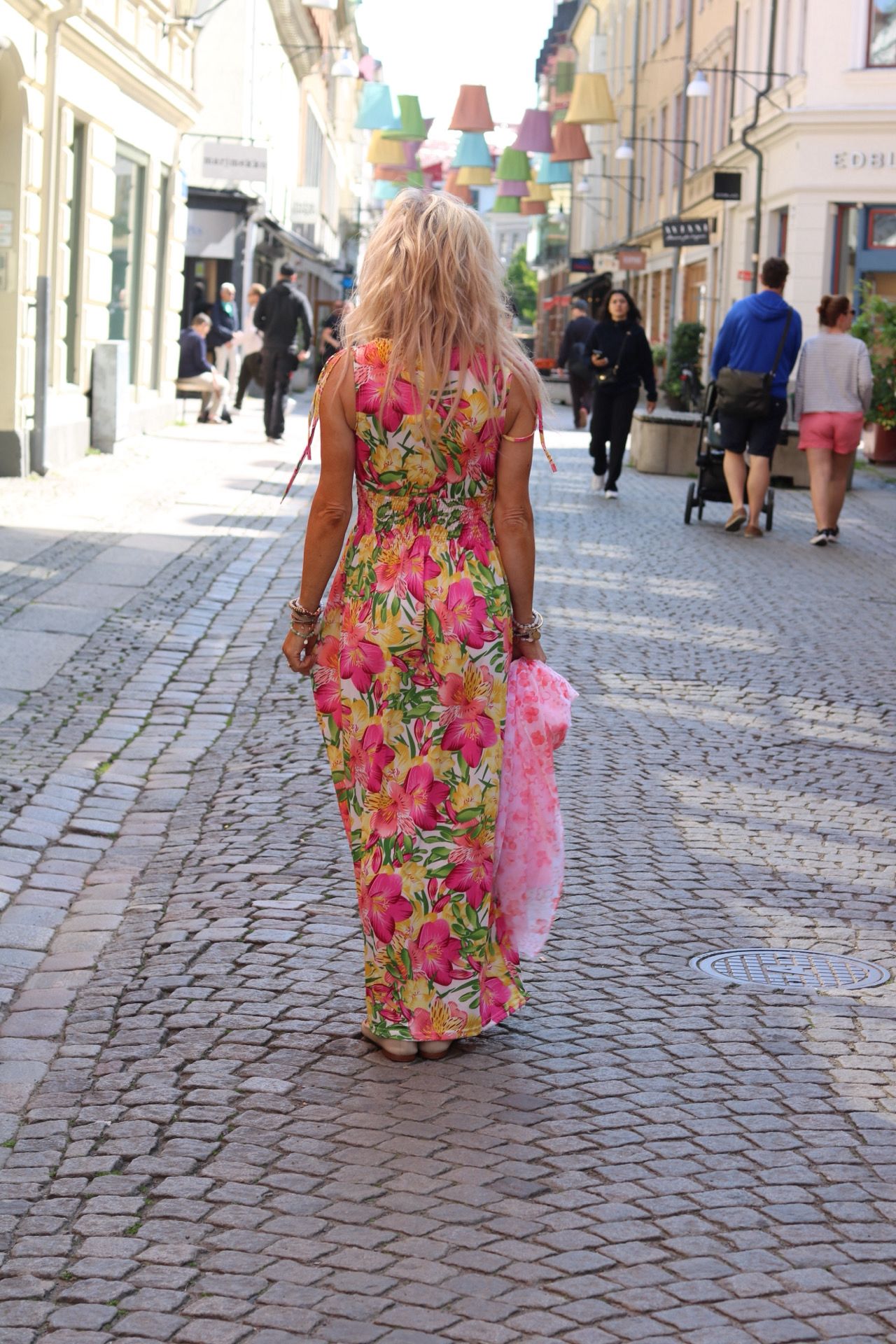 Lång mjukisklänning -B903-45 - Blommönster - Rosa/Gul - Bild 3