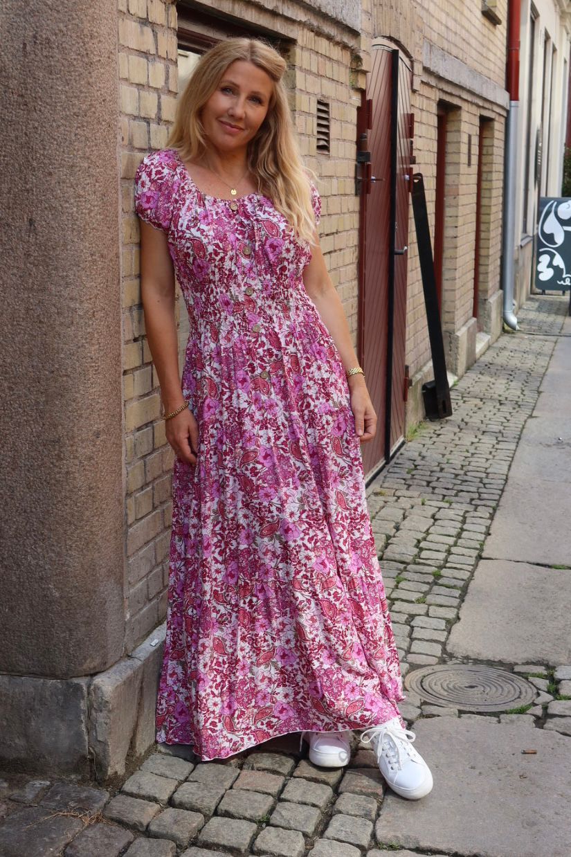 Meja - Långklänning blommönster - 302-147 - Cerise - Bild 7