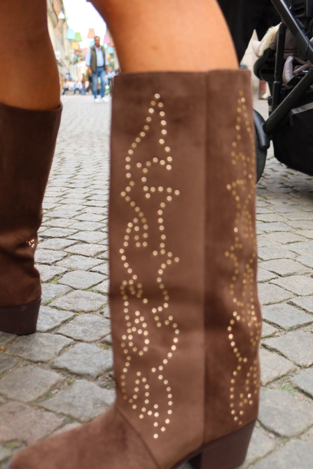 Boots with studs in imitation suede - Taupe - Image 3