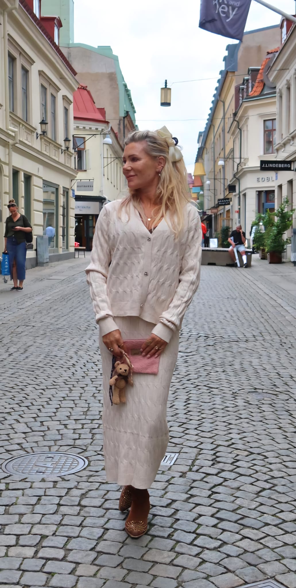 Denise - Skirt & cardigan cable knit set - Beige