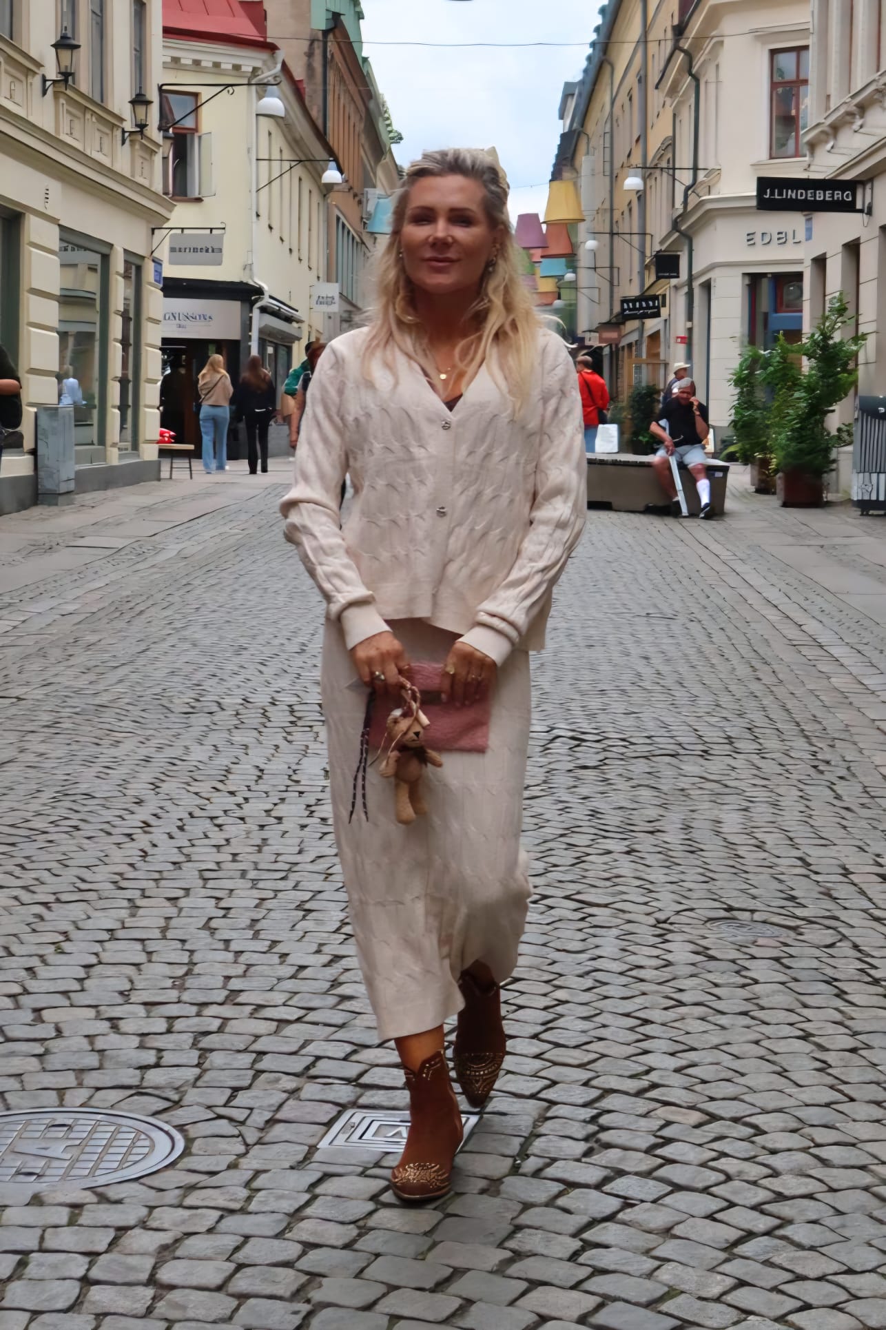 Denise - Skirt & cardigan cable knit set - Beige - Image 5