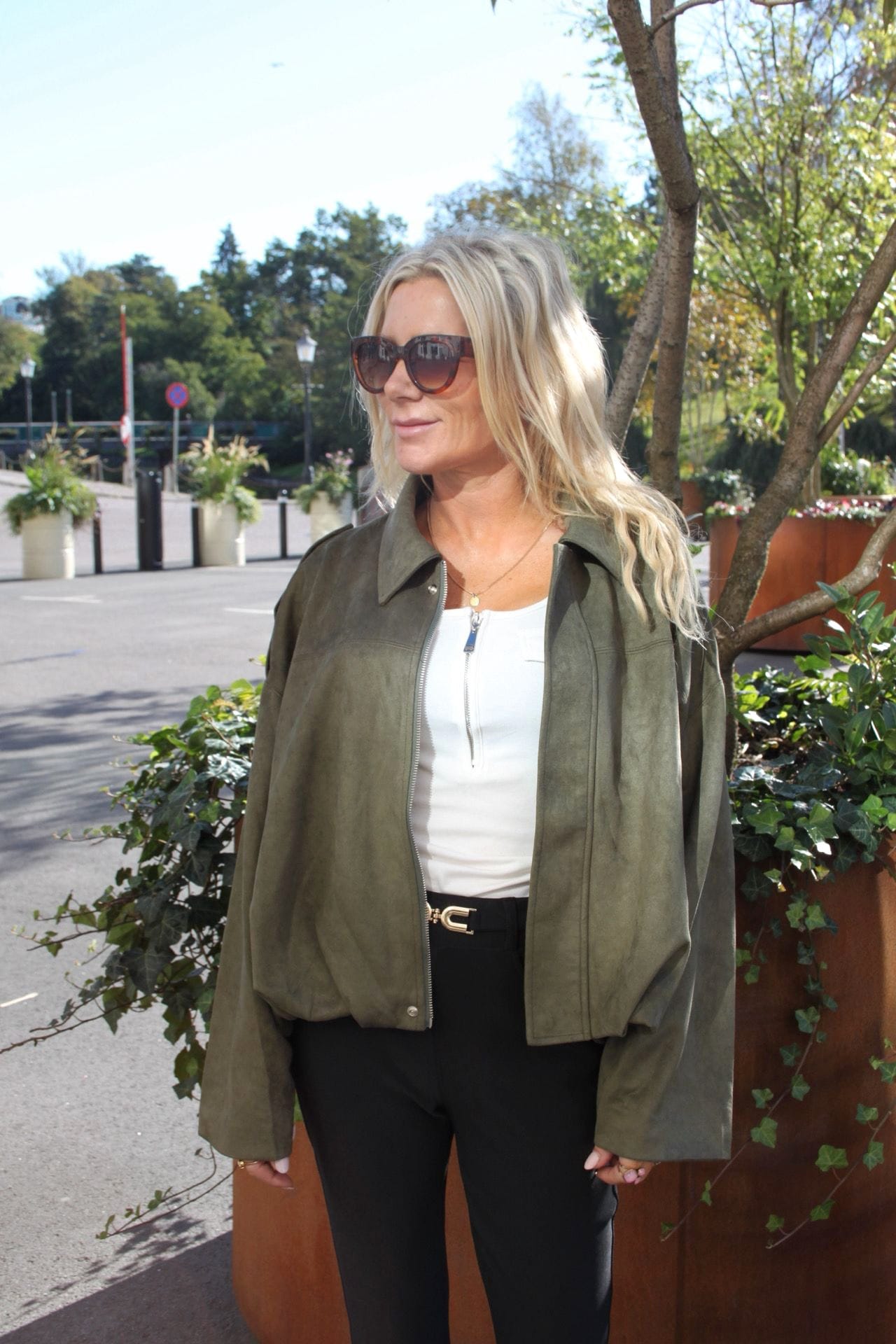 Faux suede jacket - Khaki - Image 4