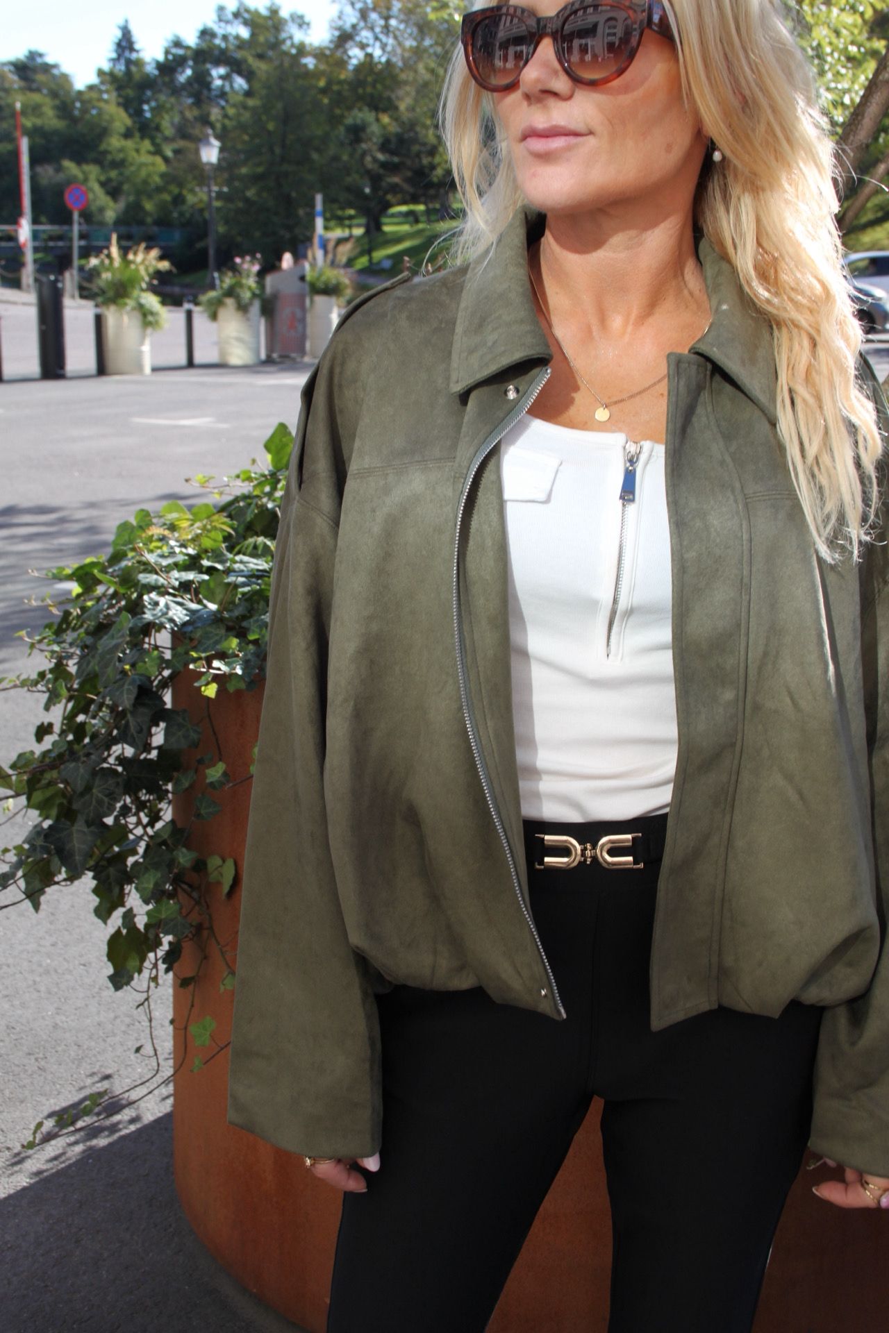 Faux suede jacket - Khaki - Image 2