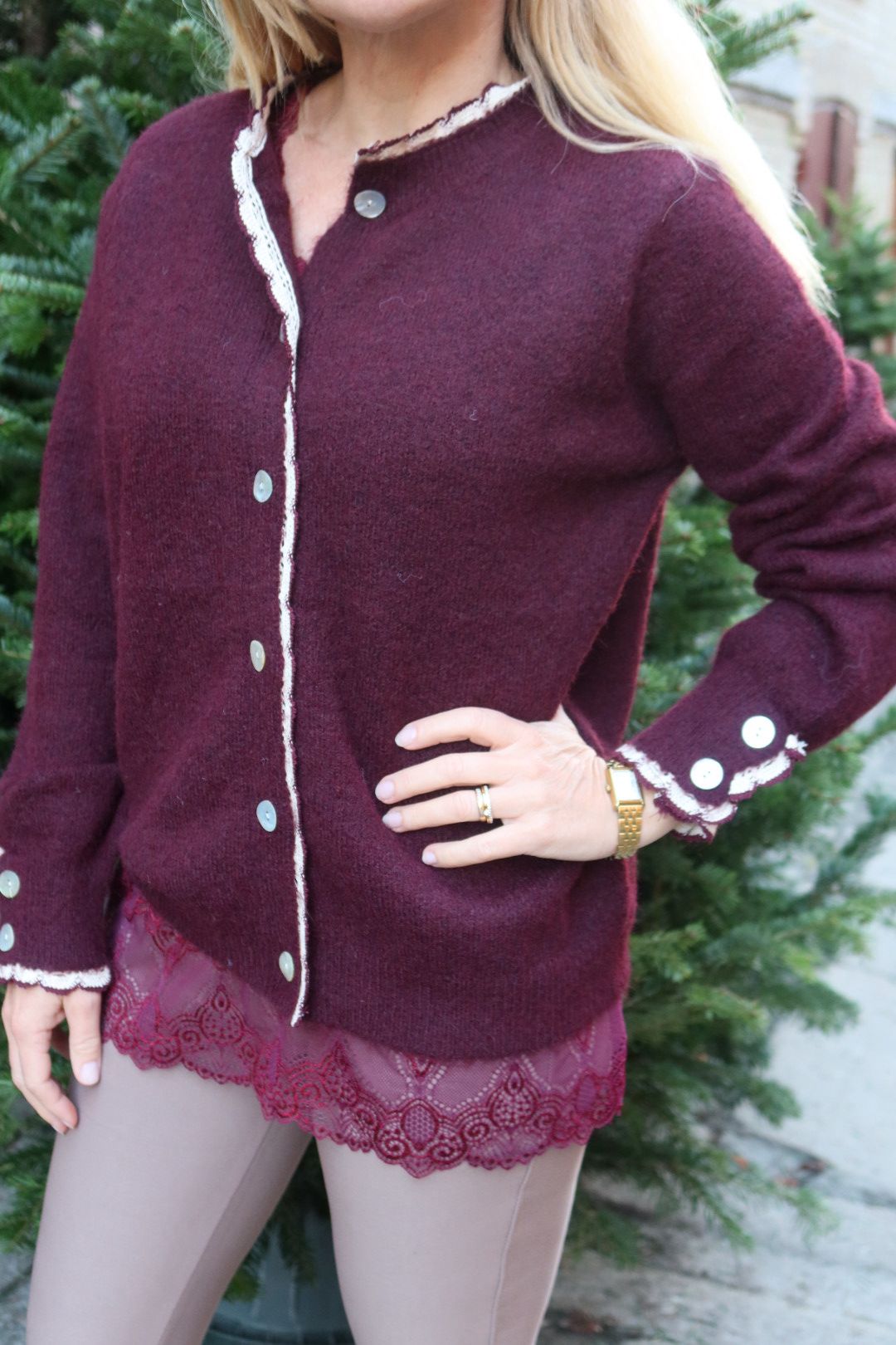 Chanel - Kofta med spetskant - Bordo - Bild 7