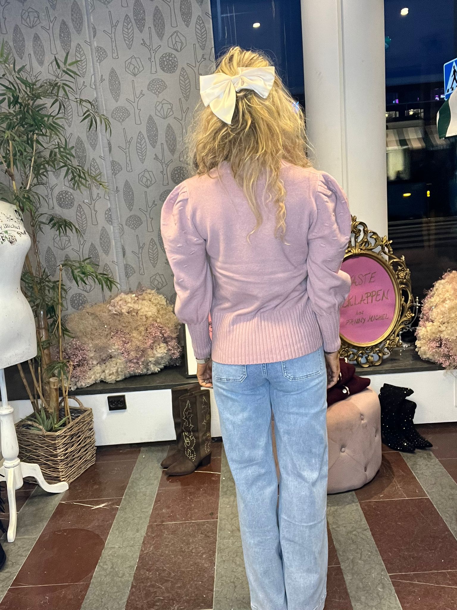 Iris - Fine knit sweater with puff sleeves - Pink - Image 7