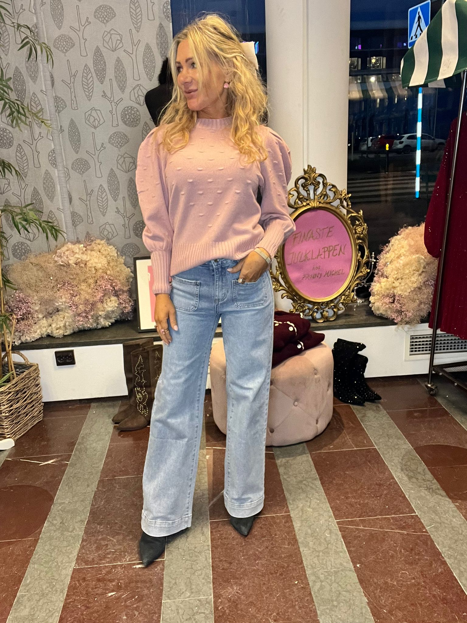 Iris - Fine knit sweater with puff sleeves - Pink - Image 2