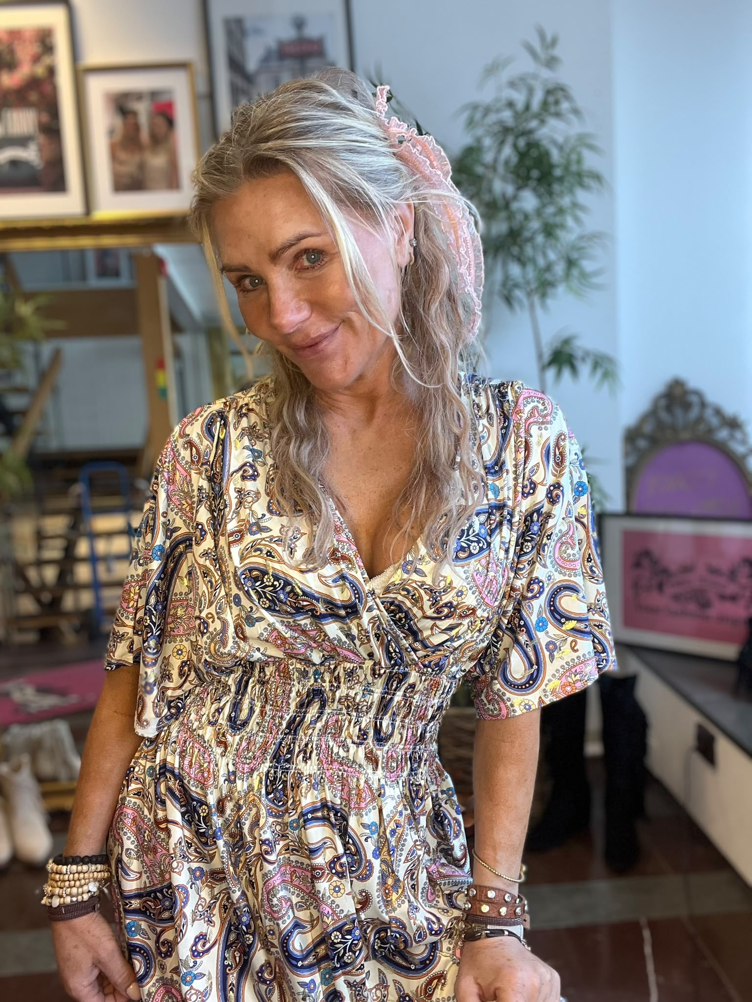 Cynthia Lång mjukisklänning - 1966-E16 - Paisley - Gul