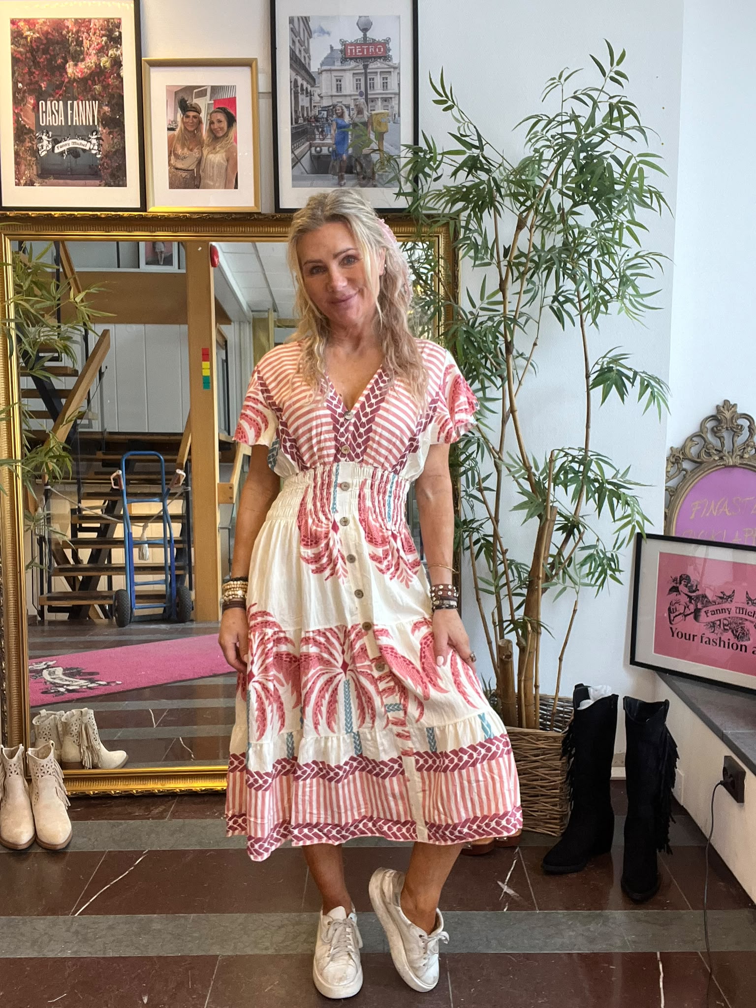 Ester - Klänning - Palmer och ränder - 429-E2 - Rosa - Bild 2