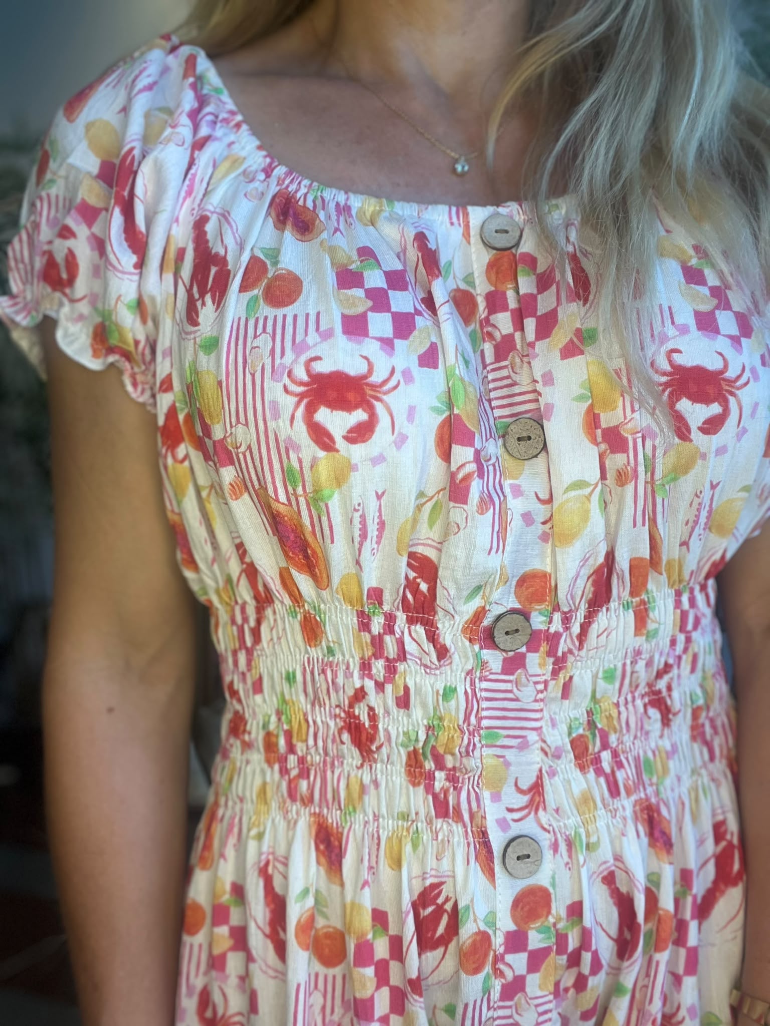 Meja – Maxi dress with crayfish print – 302-D1 – Pink - Image 2