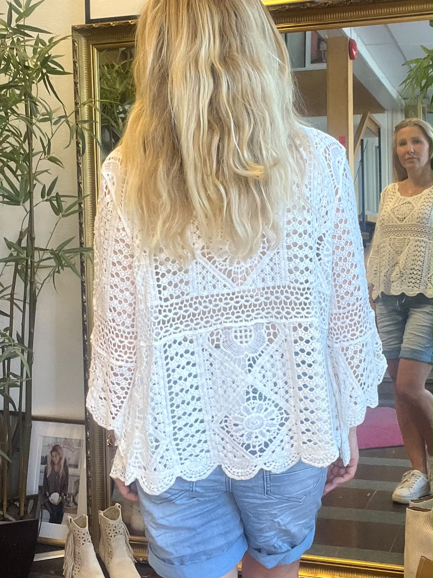 Annie - Virkad topp med trumpetärm - Vit - Bild 5