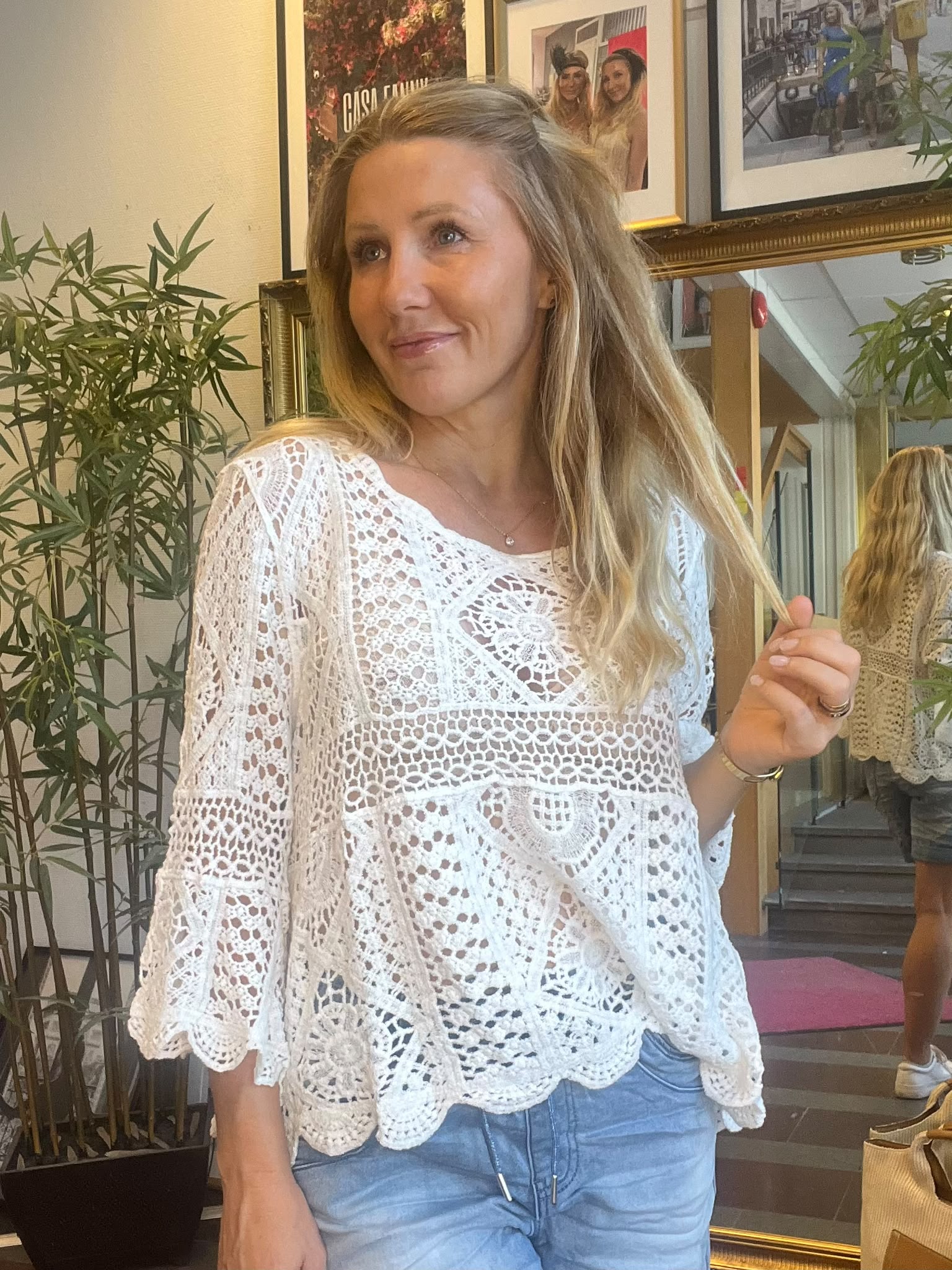 Annie - Virkad topp med trumpetärm - Vit - Bild 4