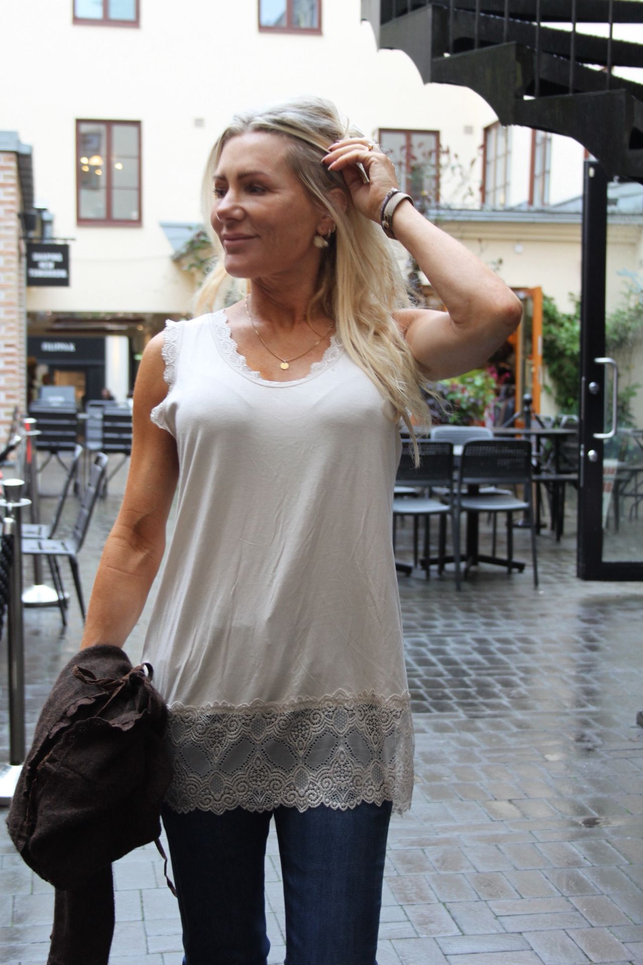Jennie - Tank top with lace - Beige - Image 2