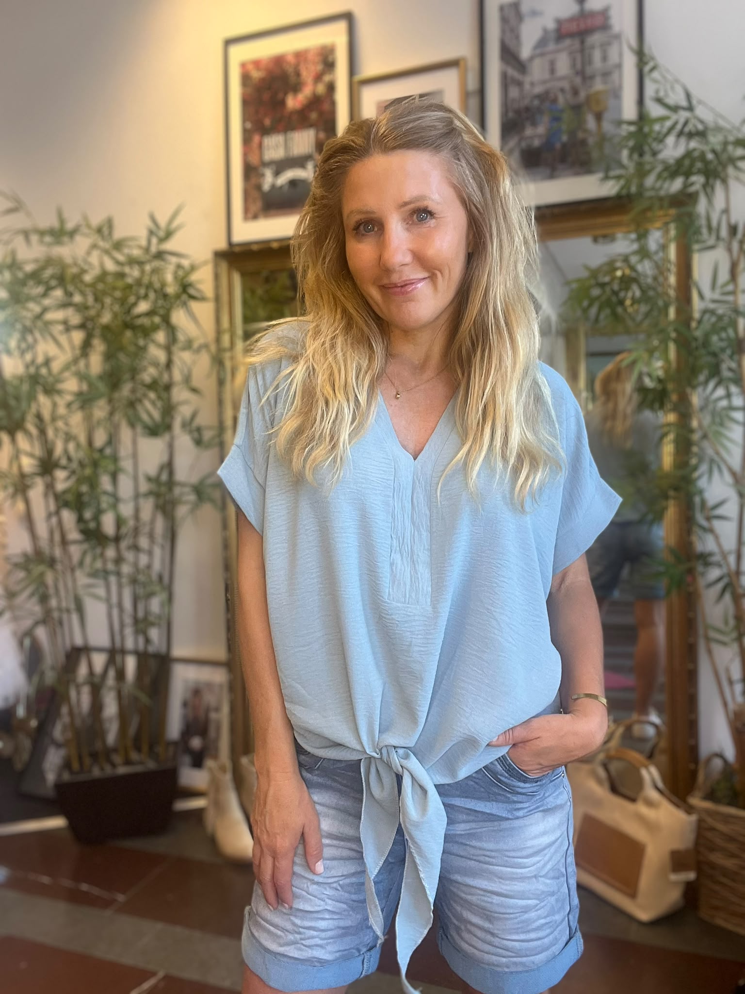 Stella - Top with tie - Dusty Blue - Image 3