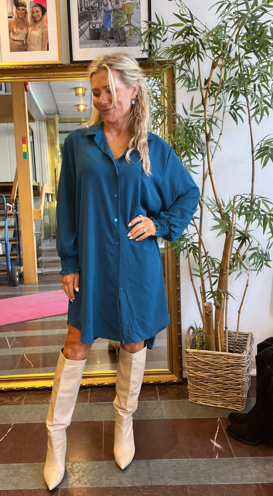 Salma - Oversizeskjorta med resårärm - Petrol