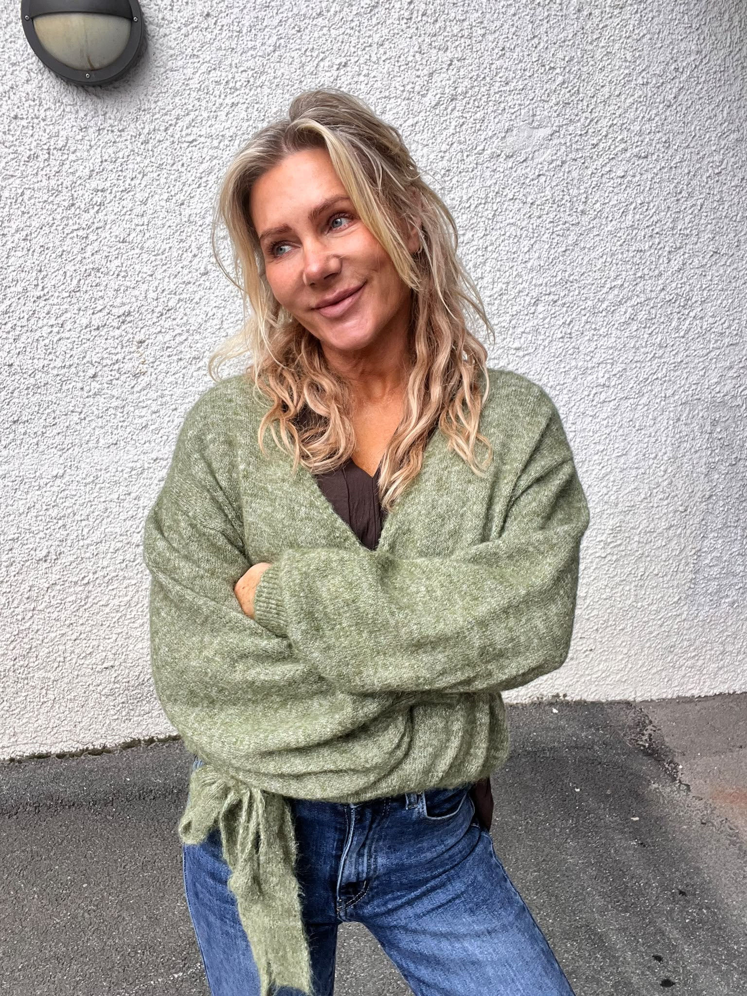 Millie – Knitted wrap cardigan with tie – Khaki